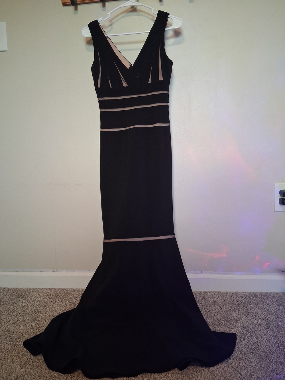 Vintage Y2k Cache Black Prom Gown with Nude Trim